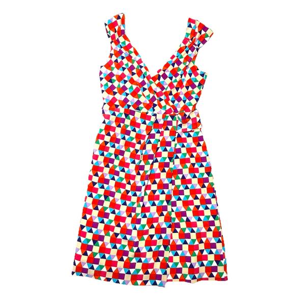 Kate Spade Womens Silk Wrap Dress Size 2 Colorful Geometric Preppy Sleeveless - Picture 1 of 16